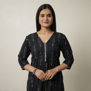 Black - Pochampally Ikat Weave Cotton Straight Kurta 05