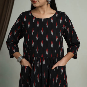 Black - Flared Cotton Pochampally Ikat Dress 03