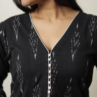 Black - Pochampally Ikat Weave Cotton Straight Kurta 05