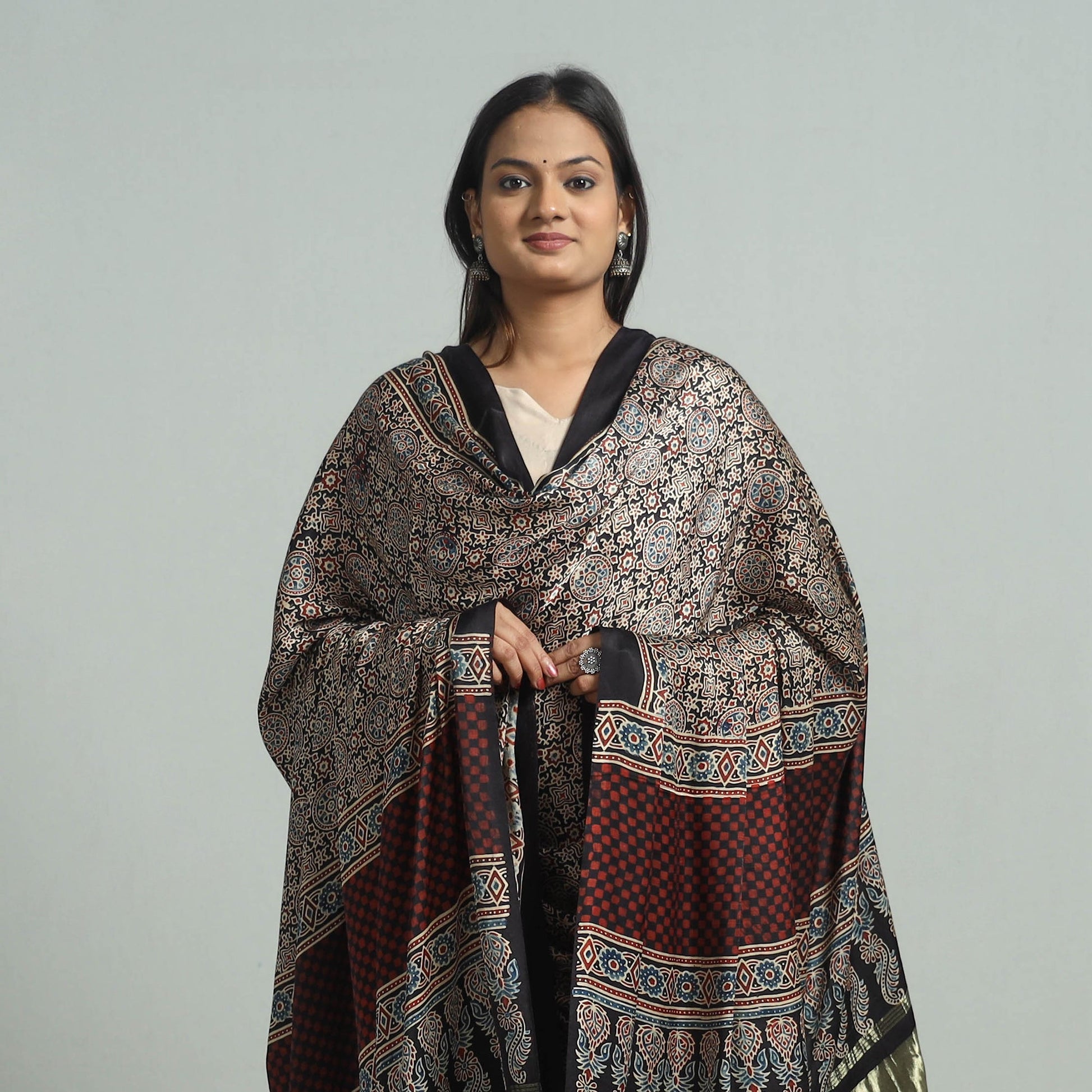 Brown - Modal Silk Block Print Ajrakh Dupatta 95