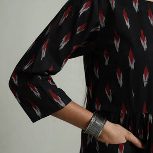 Black - Flared Cotton Pochampally Ikat Dress 03