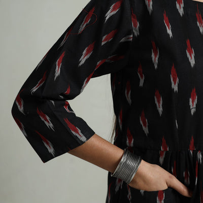 Black - Flared Cotton Pochampally Ikat Dress 03