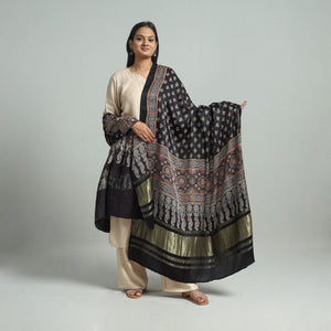 Black - Modal Silk Block Print Ajrakh Dupatta 96