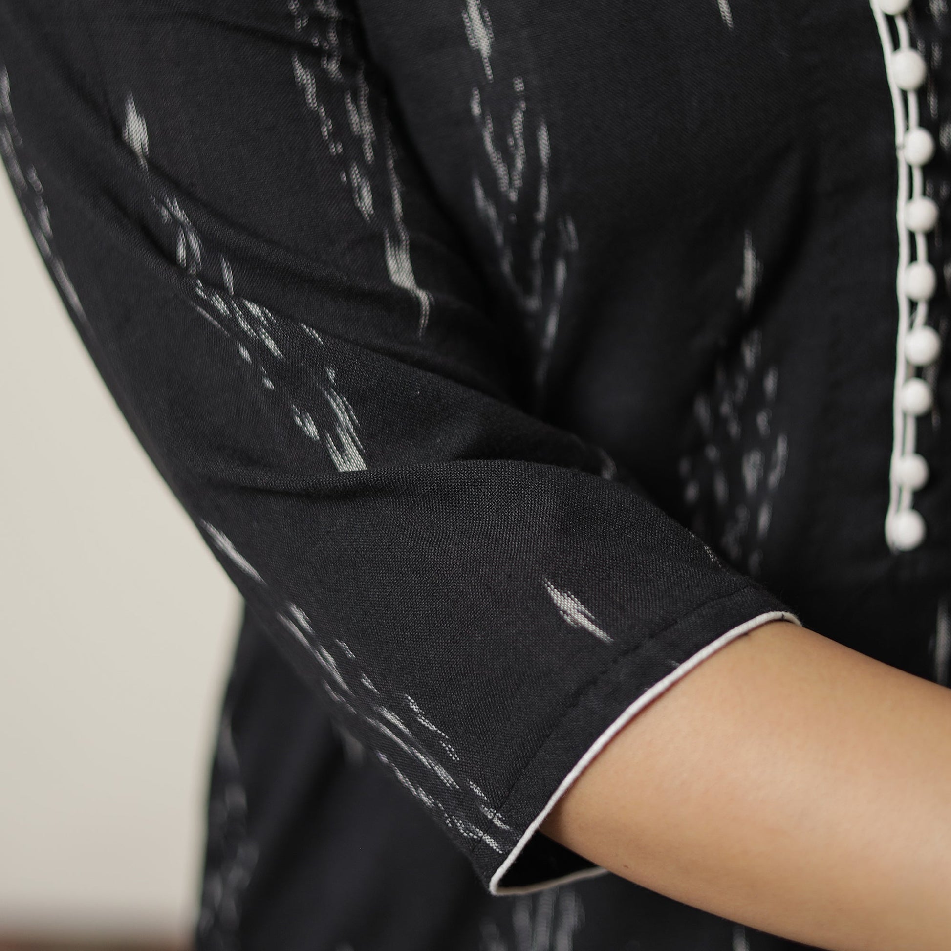 Black - Pochampally Ikat Weave Cotton Straight Kurta 05
