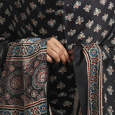 Black - Modal Silk Block Print Ajrakh Dupatta 96
