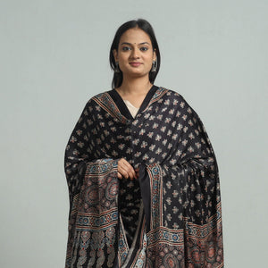 Black - Modal Silk Block Print Ajrakh Dupatta 96
