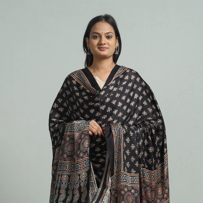 Black - Modal Silk Block Print Ajrakh Dupatta 96