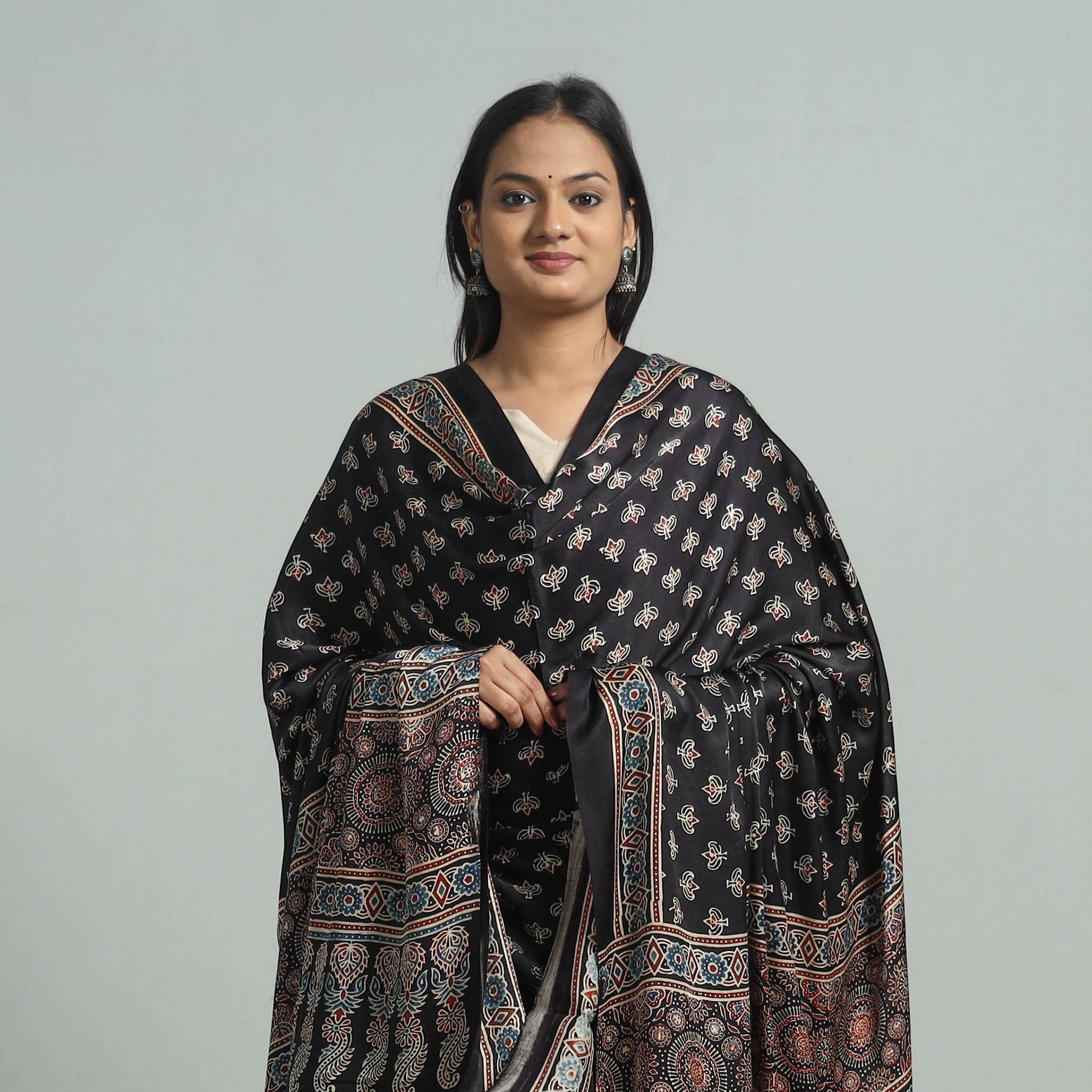Black - Modal Silk Block Print Ajrakh Dupatta 96