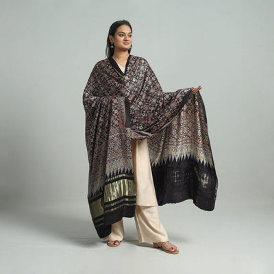 Black - Modal Silk Block Print Ajrakh Dupatta 97