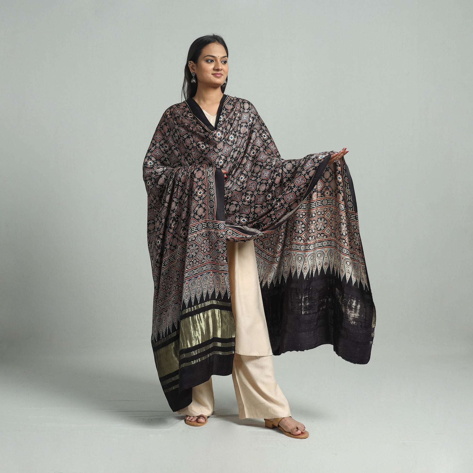 Black - Modal Silk Block Print Ajrakh Dupatta 97