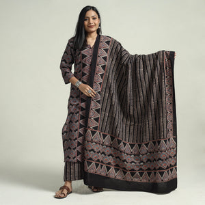 Black - Ajrakh Block Printed Cotton Kurta With Palazzo & Dupatta Set