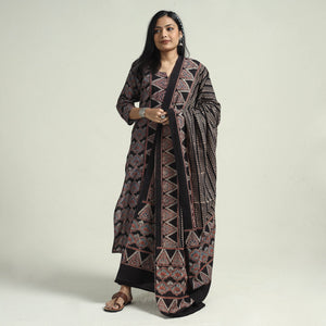 Black - Ajrakh Block Printed Cotton Kurta With Palazzo & Dupatta Set