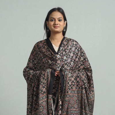 Black - Modal Silk Block Print Ajrakh Dupatta 97