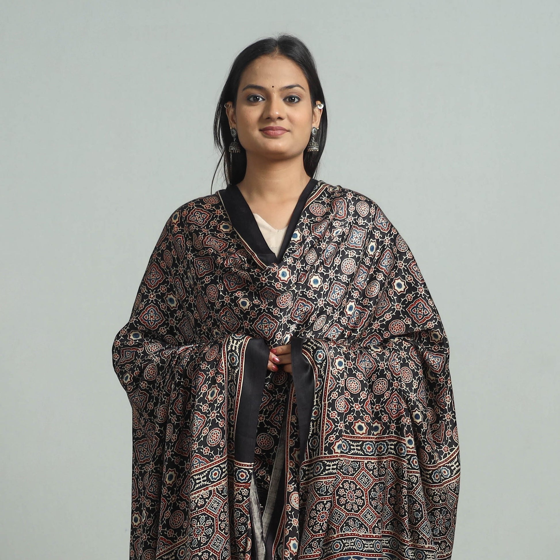 Black - Modal Silk Block Print Ajrakh Dupatta 97