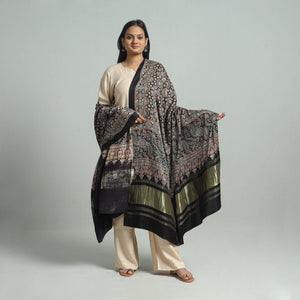Black - Modal Silk Block Print Ajrakh Dupatta 98
