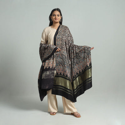 Black - Modal Silk Block Print Ajrakh Dupatta 98