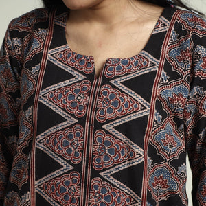 Black - Ajrakh Block Printed Cotton Kurta With Palazzo & Dupatta Set