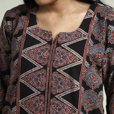 Black - Ajrakh Block Printed Cotton Kurta With Palazzo & Dupatta Set