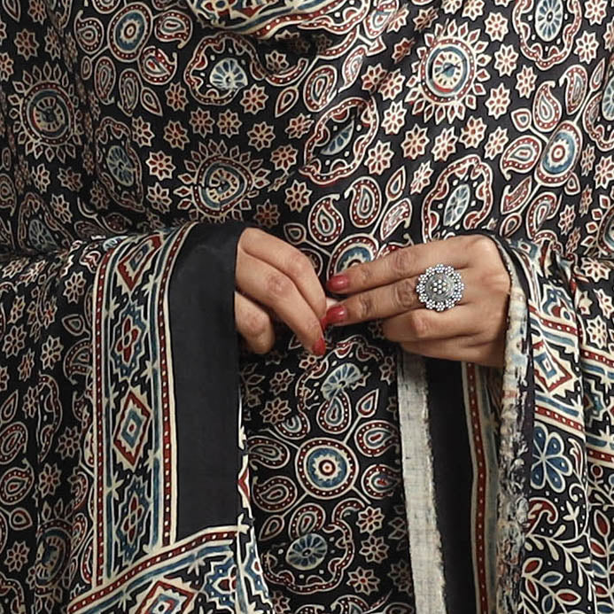 Black - Modal Silk Block Print Ajrakh Dupatta 98