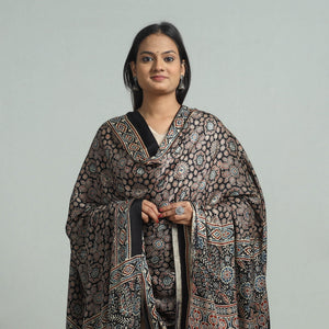 Black - Modal Silk Block Print Ajrakh Dupatta 98
