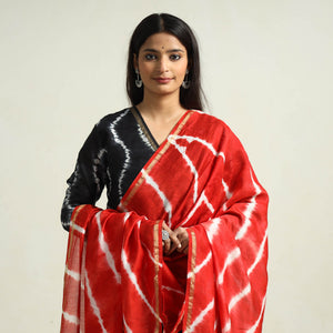 Black - Shibori Tye-Dye Chanderi Silk Kurta with Palazzo & Dupatta Set