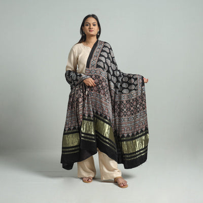 Black - Modal Silk Block Print Ajrakh Dupatta 99