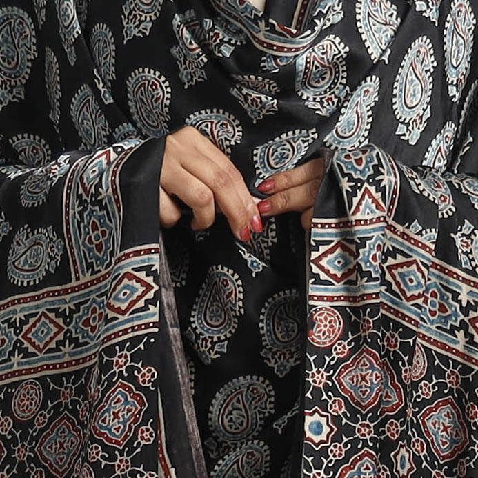 Black - Modal Silk Block Print Ajrakh Dupatta 99