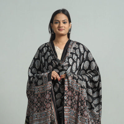 Black - Modal Silk Block Print Ajrakh Dupatta 99