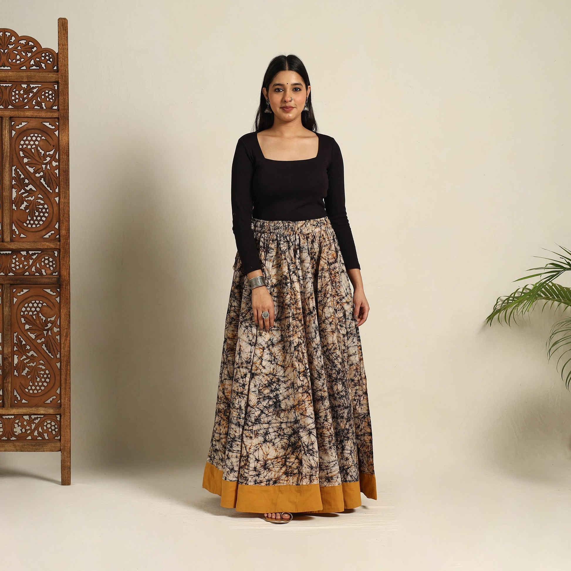 Beige - 24 Kali Patchwork Batik Print Cotton Long Skirt 34