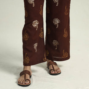Brown - Hand Batik Printed Cotton Kurta with Palazzo & Dupatta Set