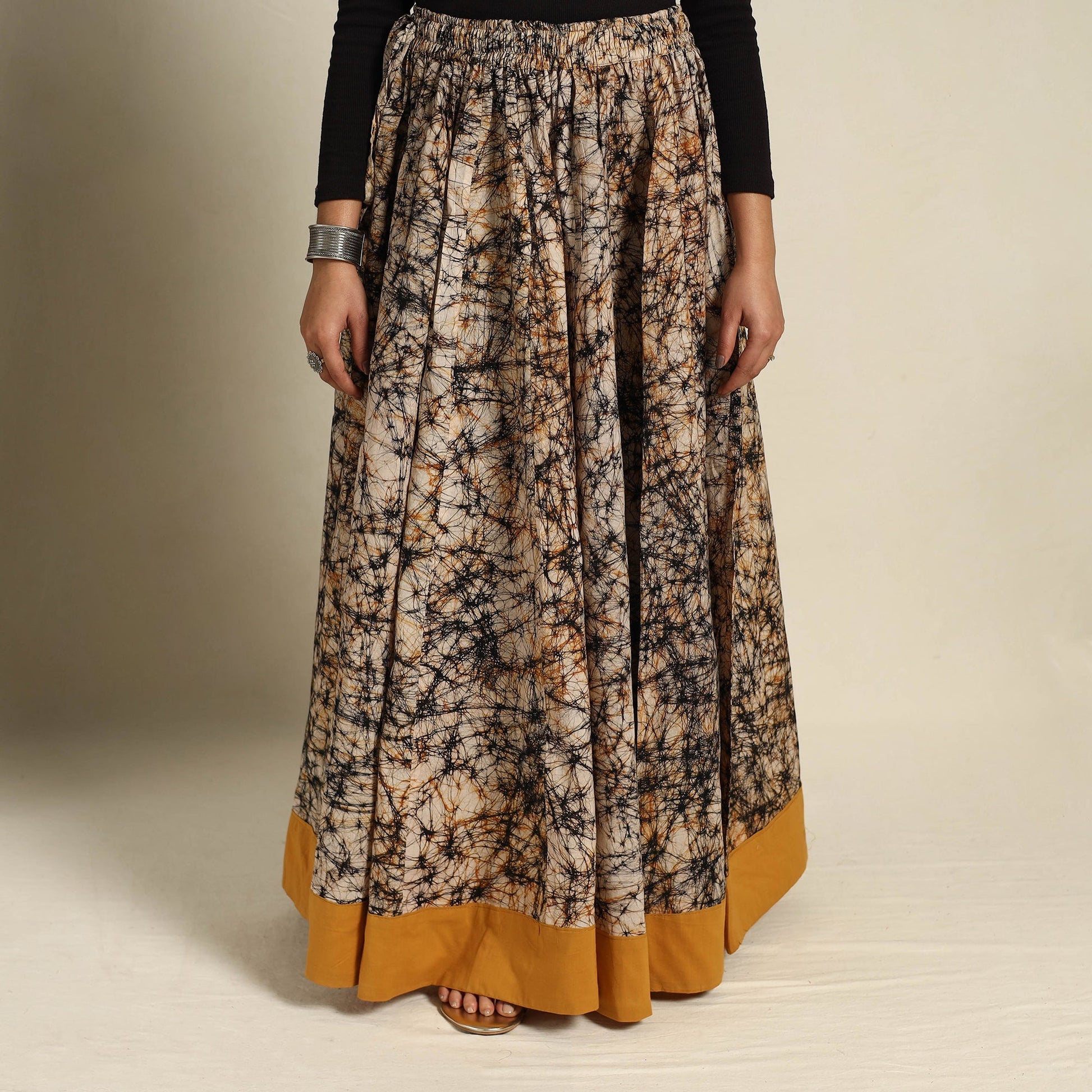 Beige - 24 Kali Patchwork Batik Print Cotton Long Skirt 34