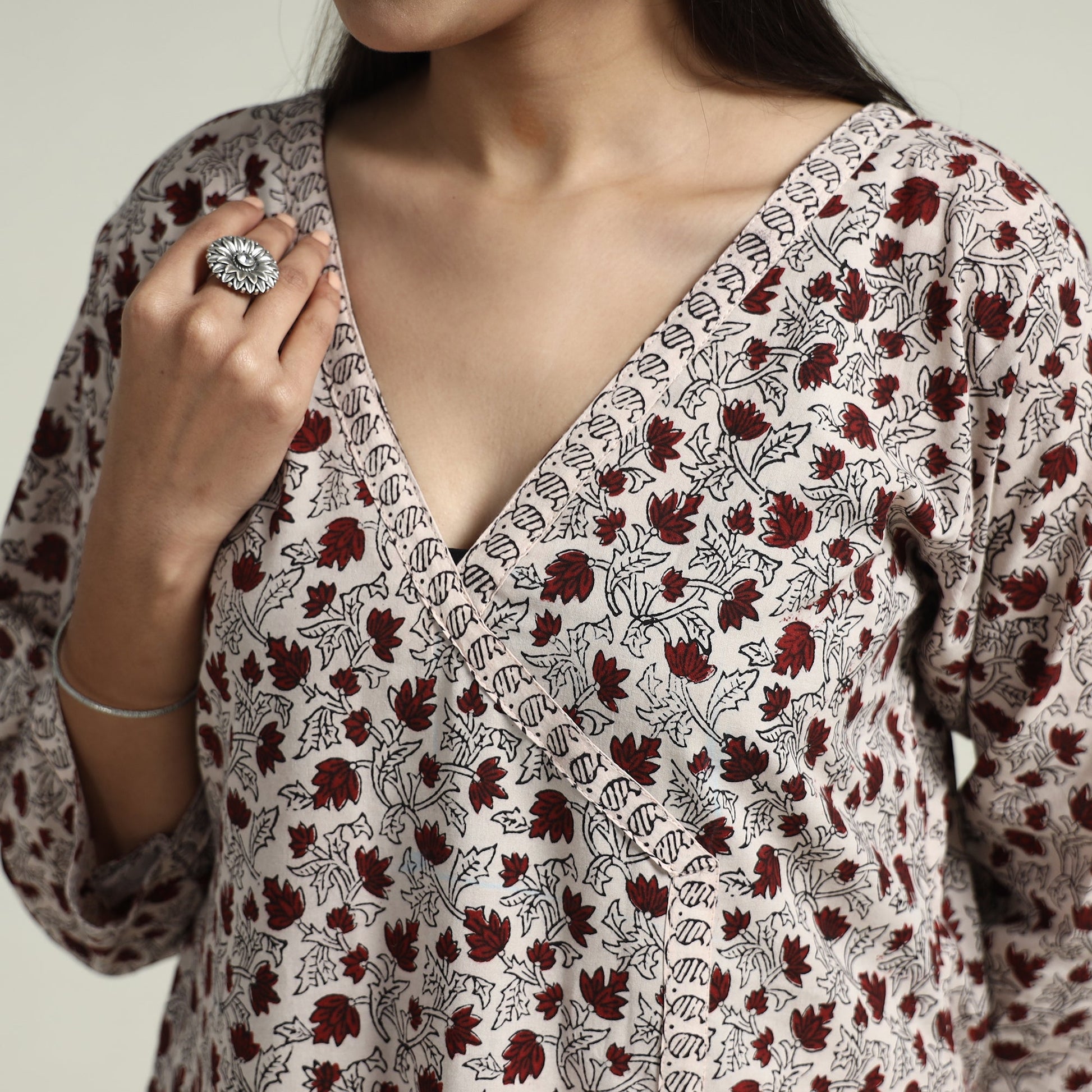 Beige - Bagh Block Printed Cotton Kurta with Palazzo & Dupatta Set 02