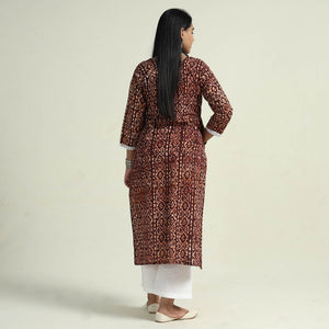 Brown - Hand Batik Printed Cotton Kurta with Palazzo Set
