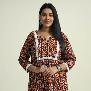 Brown - Hand Batik Printed Cotton Kurta with Palazzo Set