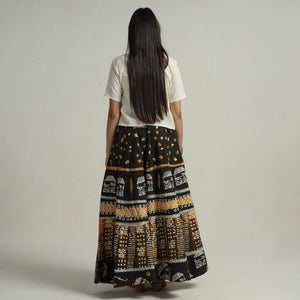 Black - Hand Batik Printed Running Stitch Cotton Long Skirt 75