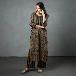 Black - Cotton Hand Batik Print Kurta Set 13
