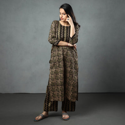 Black - Cotton Hand Batik Print Kurta Set 13