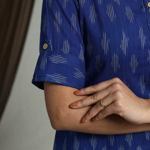 Blue - Flared Cotton Short Pochampally Ikat Dress 11