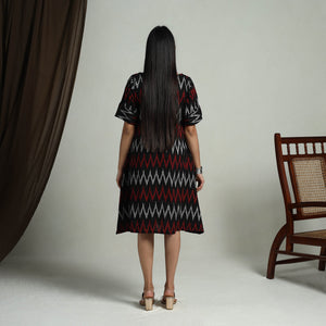 Black - Flared Cotton Short Pochampally Ikat Dress 06