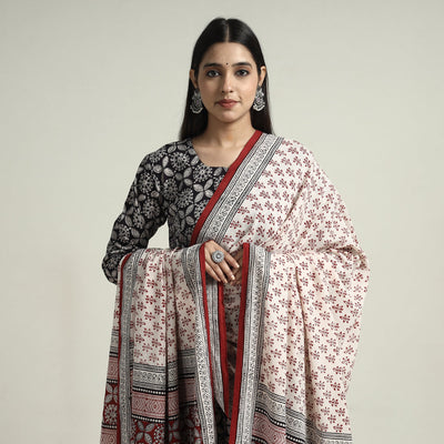 Black - Bagh Block Printed Cotton Kurta with Palazzo & Dupatta Set 04