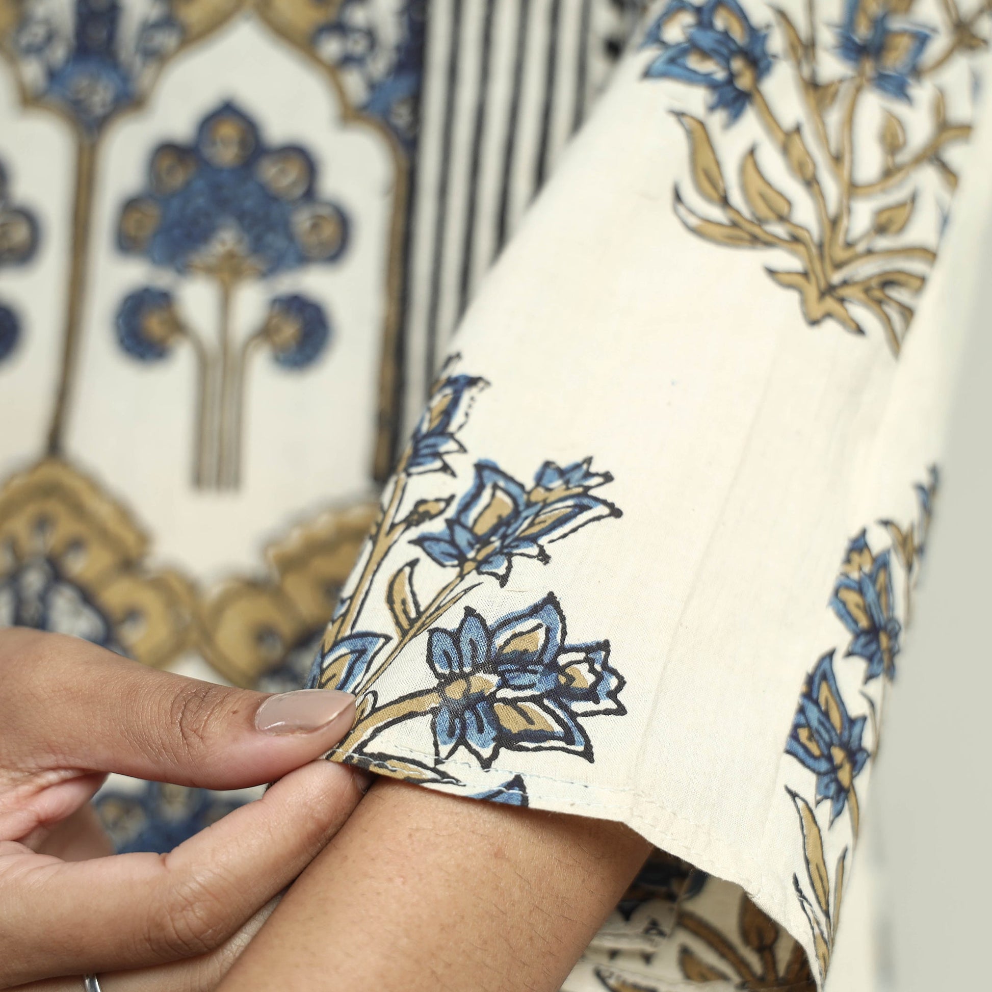 Beige - Ajrakh Block Printed Cotton Kurta With Palazzo & Dupatta Set