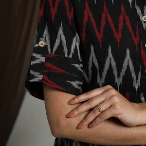 Black - Flared Cotton Short Pochampally Ikat Dress 06