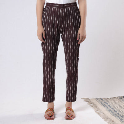 Brown - Pochampally Ikat Cotton Tapered Casual Pant for Women