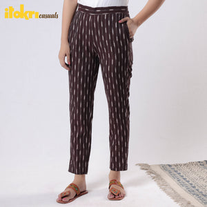 Brown - Pochampally Ikat Cotton Tapered Casual Pant for Women