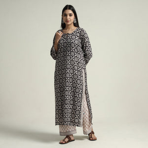 Black - Bagh Block Printed Cotton Kurta with Palazzo & Dupatta Set 04