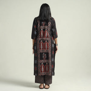 Black - Ajrakh Block Printed Cotton Kurta With Palazzo & Dupatta Set