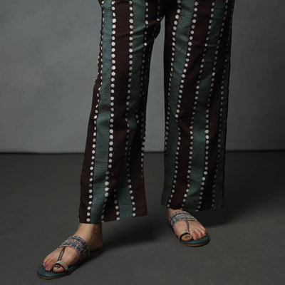 Brown - Hand Batik Printed Cotton Kurta with Palazzo & Dupatta Set