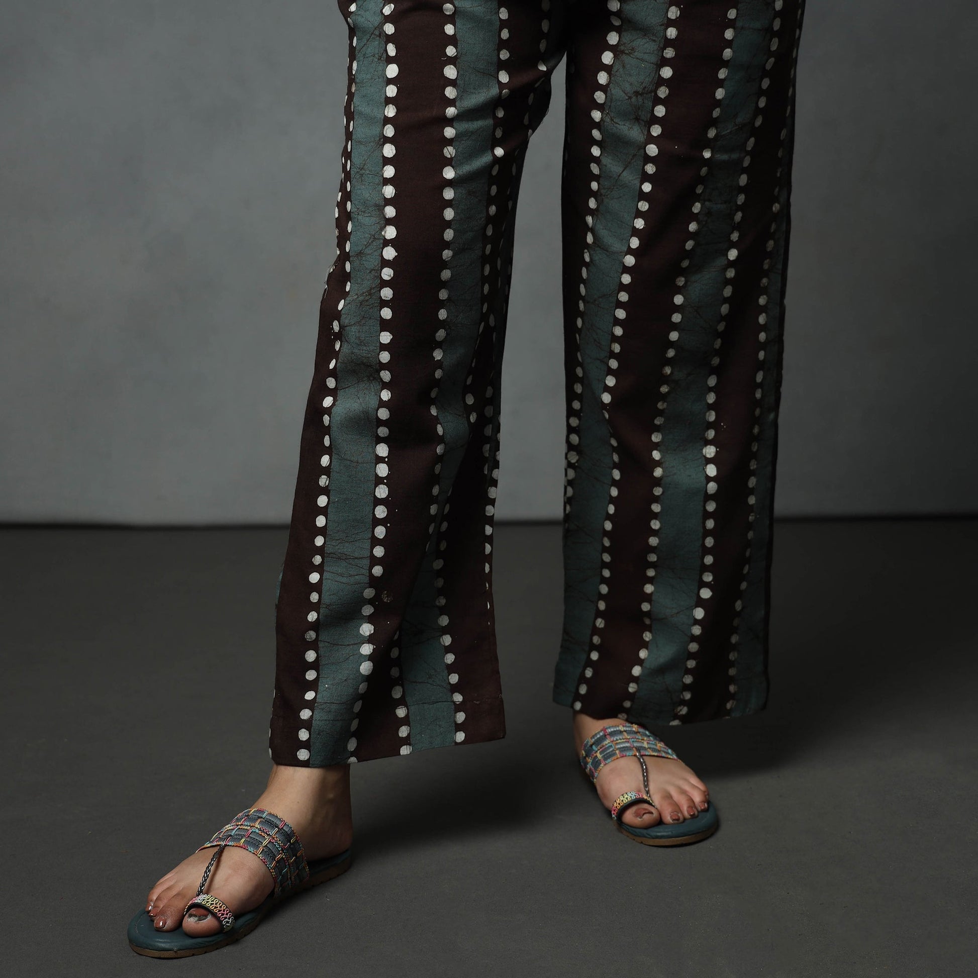 Brown - Hand Batik Printed Cotton Kurta with Palazzo & Dupatta Set