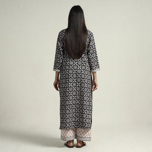 Black - Bagh Block Printed Cotton Kurta with Palazzo & Dupatta Set 04