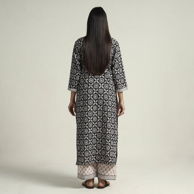 Black - Bagh Block Printed Cotton Kurta with Palazzo & Dupatta Set 04